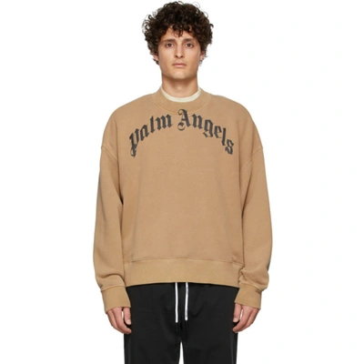 Shop Palm Angels Beige Curved Logo Sweatshirt In Beige Black