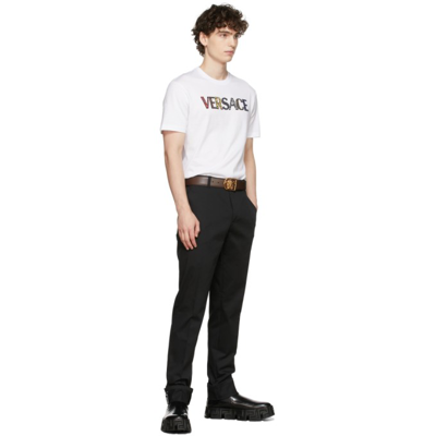 Shop Versace White Cut Out Monogram Logo T-shirt In 1w000 White