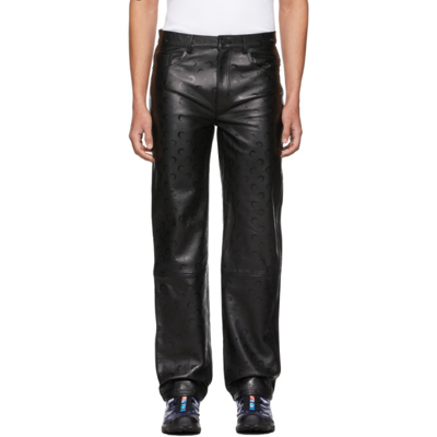 Shop Marine Serre Black Regenerated Leather Pants In 00 All Over Moon Bla