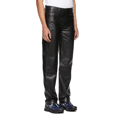Shop Marine Serre Black Regenerated Leather Pants In 00 All Over Moon Bla