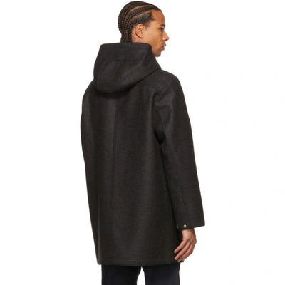 Shop A.p.c. Black Wool Parka Coat In Lad Anthracite