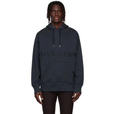 Shop Givenchy Navy 4g Embroidered Hoodie In 403-night Blue