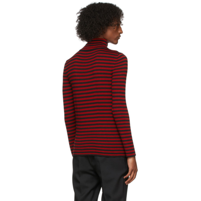 Shop Saint Laurent Red & Black Striped Turtleneck In 6010 Red/black