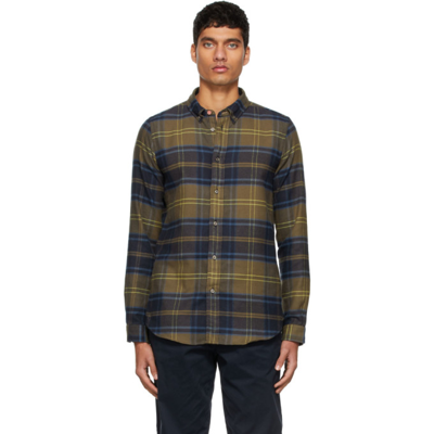 Shop Ps By Paul Smith Khaki & Blue Tailored Fit Check Shirt In 36 Greens