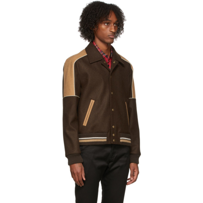 Shop Saint Laurent Brown & Beige Teddy Varsity Jacket In 2500 Marron