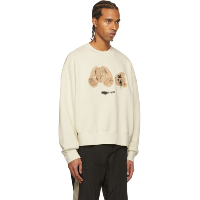 Shop Palm Angels Off-white Bear Sweatshirt In Light Grey B