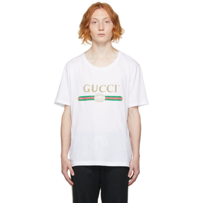 Shop Gucci White Oversized Logo T-shirt In 9045 White/green/red
