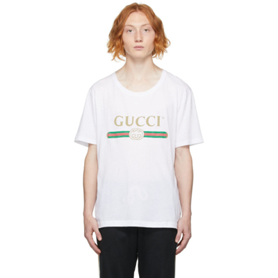 Gucci Logo Washed Print T - Shirt - White . Medium Oversize Flower