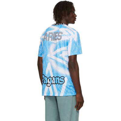 Shop Aries Blue & White Umbro Edition Jersey T-shirt In 008 Blue/white