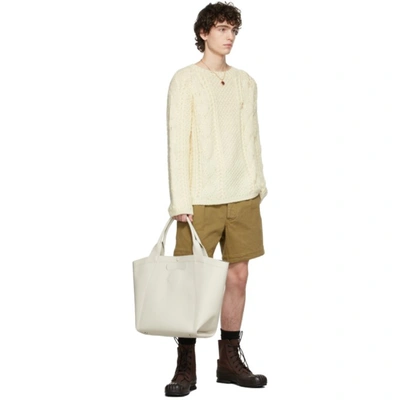Shop Maison Margiela Off-white Wool Cable Knit Crewneck Sweater In 102 Off White