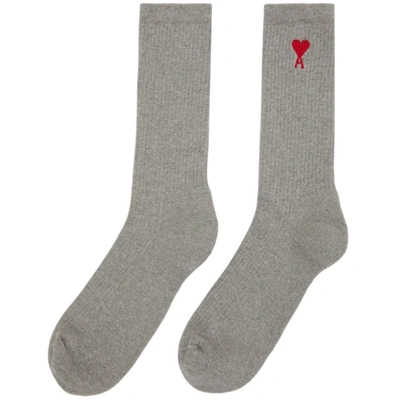 Shop Ami Alexandre Mattiussi Grey Logo Socks In Heather Grey/055