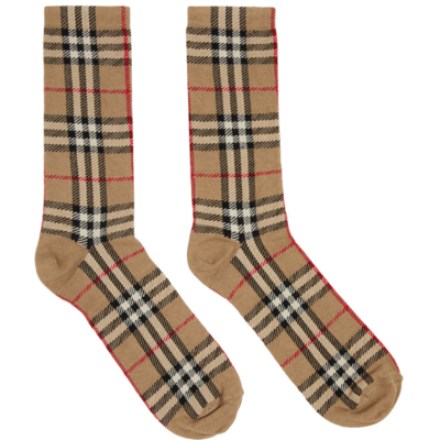 Shop Burberry Beige Vintage Check Socks In Archive Bei