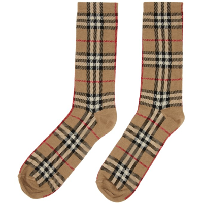 Shop Burberry Beige Vintage Check Socks In Archive Bei