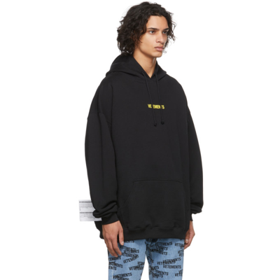 Shop Vetements Black Logo Label Hoodie In Black / Neon Yellow