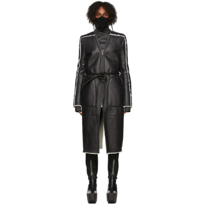 Shop Rick Owens Black Shearling Klaus Coat In 911 Black/milk