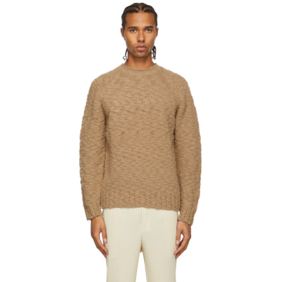 Shop Auralee Beige Slub Wool V-neck Sweater