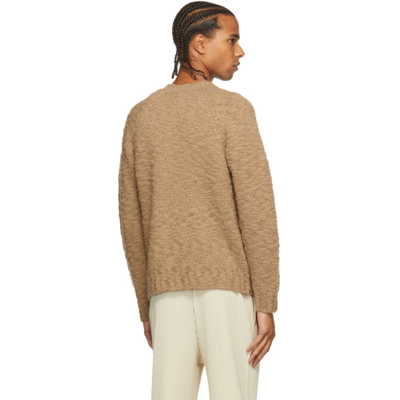 Shop Auralee Beige Slub Wool V-neck Sweater