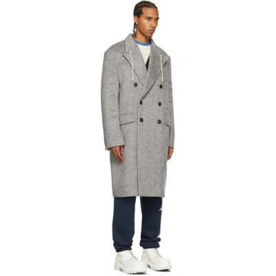 Shop Palm Angels Grey Checked String Coat In Grye