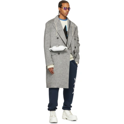 Shop Palm Angels Grey Checked String Coat In Grye