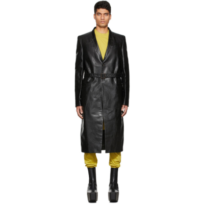 Shop Rick Owens Black Leather Soft Soft Coat In 09 Black