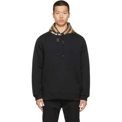 Shop Burberry Fleece Check Hoodie In Black