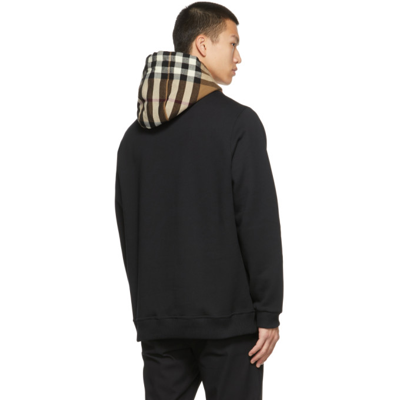 Shop Burberry Fleece Check Hoodie In Black