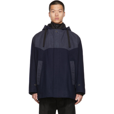 Shop Nicholas Daley Wool Railroad Parka In Navy Check