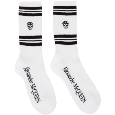 Shop Alexander Mcqueen White Skull Sports Socks In 9060 White/black