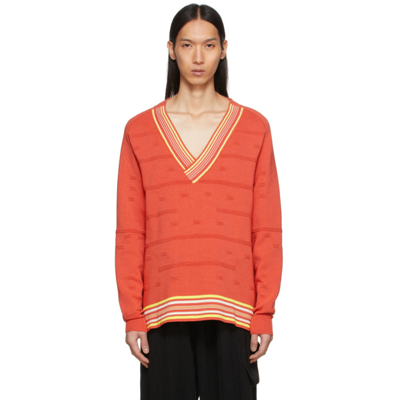Stretton Knit V-neck Grenadine In Red