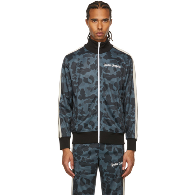 Shop Palm Angels Grey Night Camo Track Zip-up Jacket In Black White