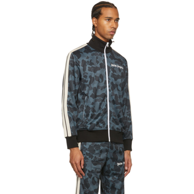 Shop Palm Angels Grey Night Camo Track Zip-up Jacket In Black White