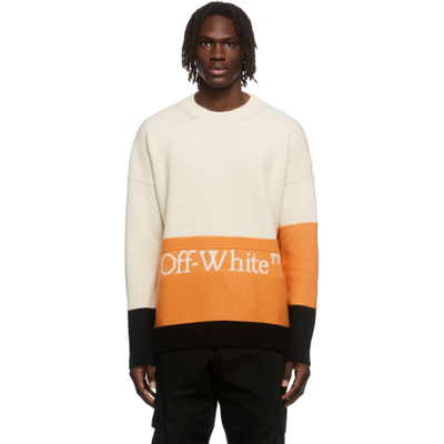 Shop Off-white Multicolor Colorblock Knit Crewneck Sweater In Orangeade/white