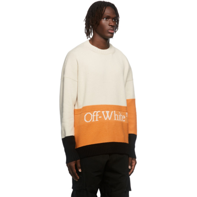 Shop Off-white Multicolor Colorblock Knit Crewneck Sweater In Orangeade/white