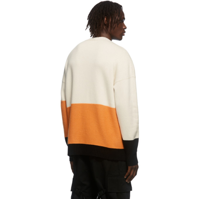 Shop Off-white Multicolor Colorblock Knit Crewneck Sweater In Orangeade/white
