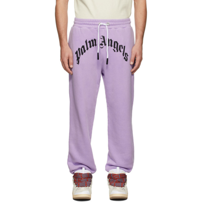 Shop Palm Angels Purple Curved Logo Lounge Pants In Lilac White