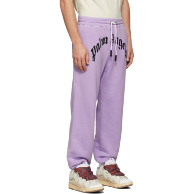 Shop Palm Angels Purple Curved Logo Lounge Pants In Lilac White