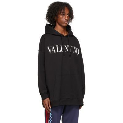 Shop Valentino Black '' Print Hoodie In 0ni Nero/ B