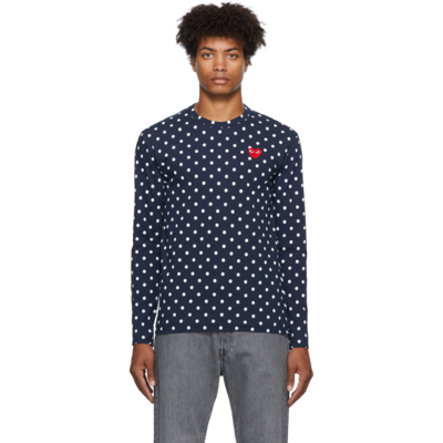 Shop Comme Des Garçons Play Polka Dot Long Sleeve T-shirt In 2 Navy Whit