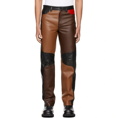Shop Marine Serre Black & Brown Mix-leather Patchwork Leather Pants In 10 Multicolor