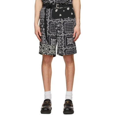 Shop Sacai Black & Navy Archive Print Shorts In Blk/nvy 005