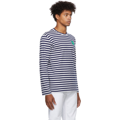 Shop Comme Des Garçons Play Big Heart Striped Long Sleeve T-shirt In 1 Navy Whit