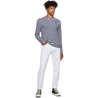 Shop Comme Des Garçons Play Big Heart Striped Long Sleeve T-shirt In 1 Navy Whit