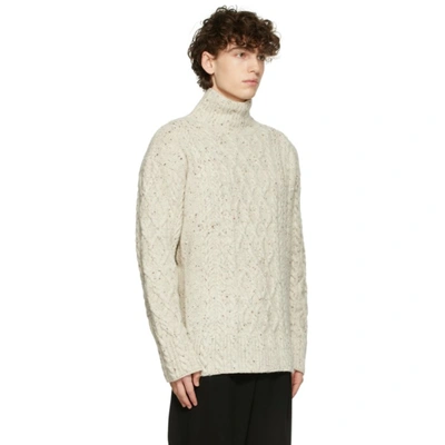 Shop Auralee Off-white Cable Knit Turtleneck In Mix Ivory