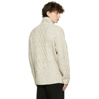 Shop Auralee Off-white Cable Knit Turtleneck In Mix Ivory