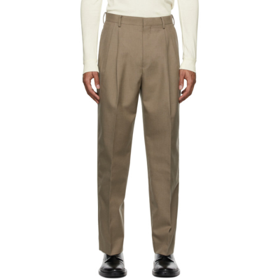 Shop Auralee Bluefaced Wool Wide Slacks Trousers In Top Khaki