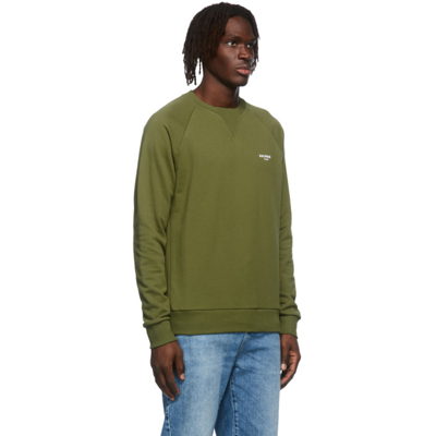 Shop Balmain Green Logo Sweatshirt In Udk Kaki Clair/blanc