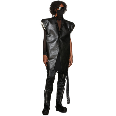 Shop Rick Owens Black Leather Jumbo Tatlin Blazer In 09 Black