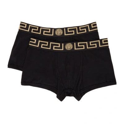 Shop Versace Two-pack Black Greca Border Briefs In A80g Black