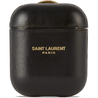 Shop Saint Laurent Black Leather Logo Airpods Case In 1080 Black