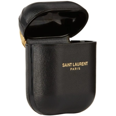 Shop Saint Laurent Black Leather Logo Airpods Case In 1080 Black